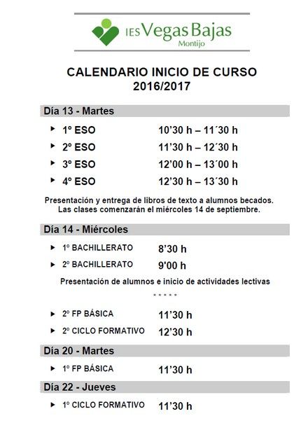 16 17 0 calendario inicio curso